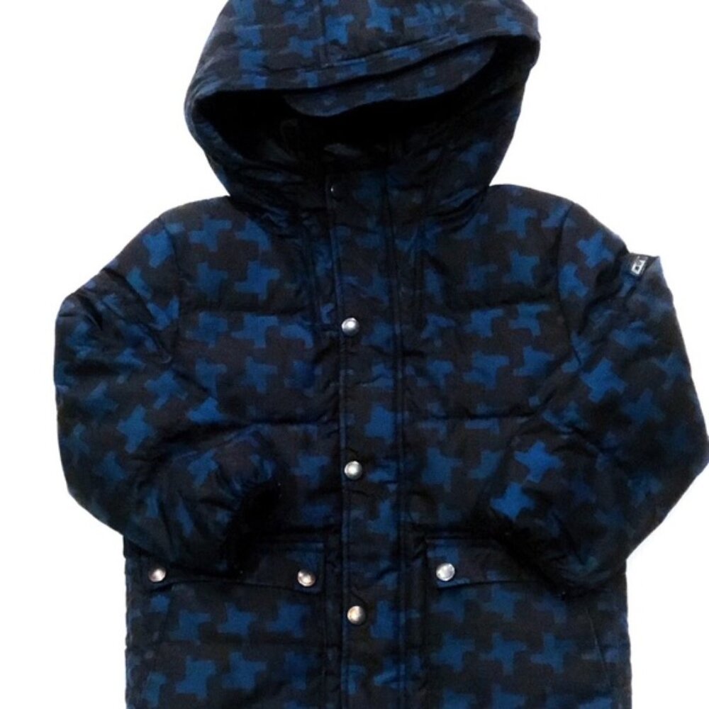 Burberry Kids Blue and Black Patterned Winter Puffer Jacket - size 2T